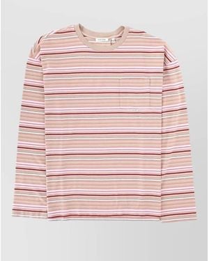 sunflower Striped Crew Neck Sweater Long Sleeves Pocket - Pink