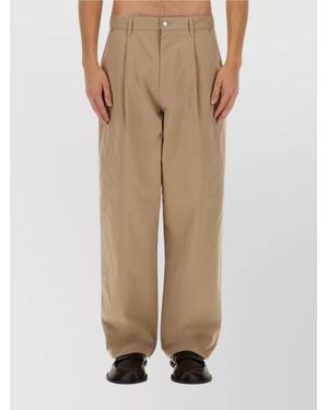 Moschino Wide Leg Cotton Blend Pants With Pockets - Natural