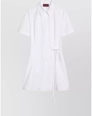 Gucci Mini Dress Short Sleeves Waist Tie Detail - White