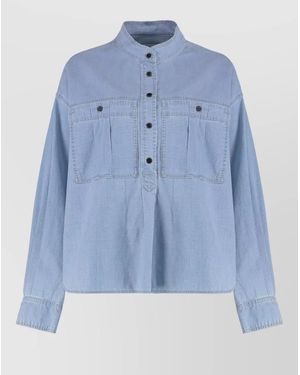 Isabel Marant Cotton Denim Shirt Long Sleeves Pockets - Blue