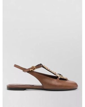 Etro Slingback Ballerina Shoes Calf Leather Strass - Brown