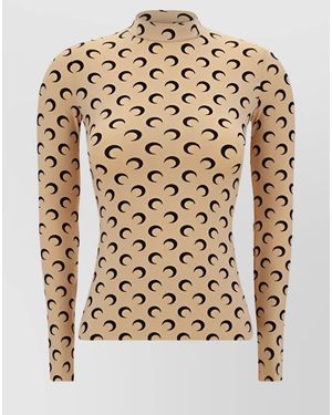 Marine Serre Moon Print High Neck Long Sleeve Top - White
