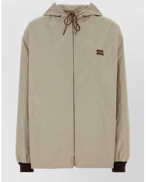 Miu Miu Hooded Jacket Elasticated Cuffs Side Pockets - Natural