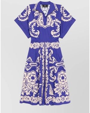 Etro Cotton Flared Midi Dress - Blue