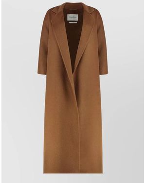 Max Mara Long Wool Coat Notched Collar Wide Sleeves - Brown