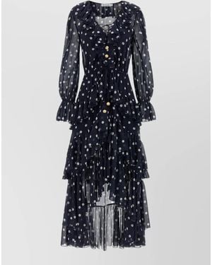 Self-Portrait Polka Dot Georgette Maxi Dress Ruffle Detail - Blue
