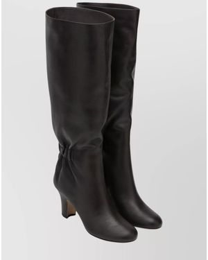 Ferragamo Ruched Leather Boots - Black