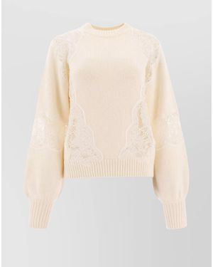 Elie Saab Cashmere Wool Lace Insert Jumper - Natural