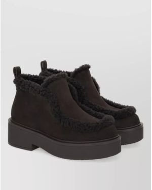 Gianvito Rossi Suede Leather Platform Ankle Boots - Black