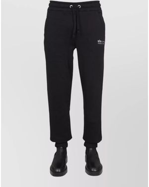 Alpha Industries Logo Pants Elastic Waistband Ribbed Cuffs - Black