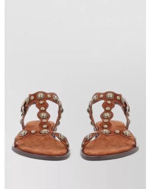 Ash Phanny Flat Leather Sole Studded Sandals - Brown