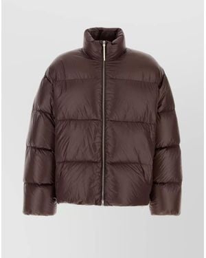 Jil Sander Nylon Down Puffer Jacket With High Collar - Brown