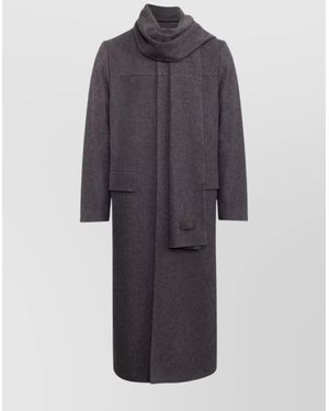 MM6 by Maison Martin Margiela Long Length Coat With Back Vent And Scarf Detail - Blue