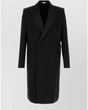 McQueen Wool Double Breasted Coat - Black