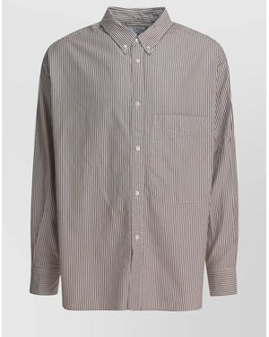 Beams Plus Long Sleeve Shirt With Button-Down Collar And Pocket - Gray
