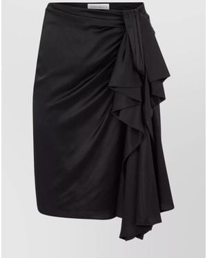 Nina Ricci Silk-Blend High-Rise Asymmetric Draped Midi Skirt - Black