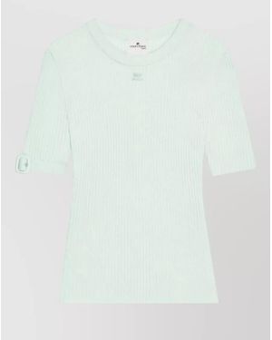 Courreges Short Sleeve Rib Knit Top Buckle Detail - Green