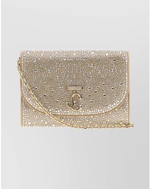 Jimmy Choo Rhinestone Detailed Fabric Chain Clutch - Natural