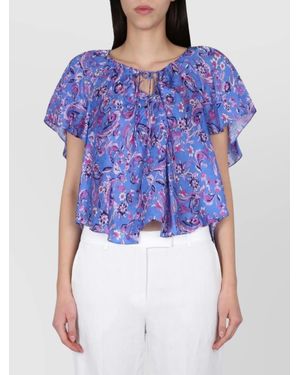 Isabel Marant Floral Keyhole Ruffled Sleeve Top - Blue