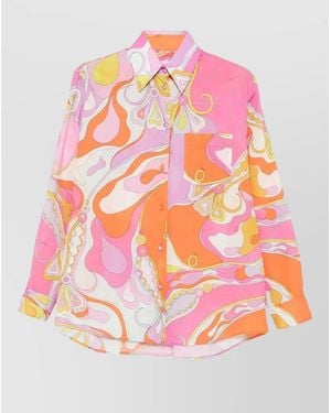 PUCCI Orchid Print Cotton Long Sleeve Shirt - Pink