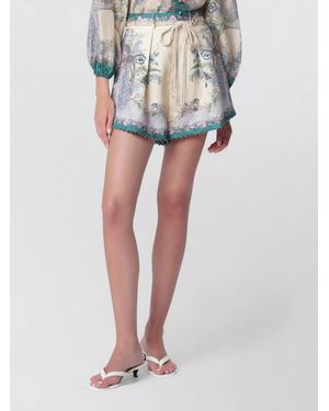 Zimmermann Shorts Elastic Waistband Floral Print Scalloped Hem - Multicolor