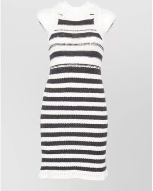 IRO Sleeveless Knit Dress Knee Length Stripes - White