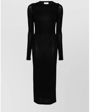 Saint Laurent Wool Blend Long Pencil Dress - Black