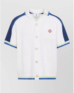 CASABLANCA Textured Knit Shirt Short Sleeves Chest Pocket - Blue