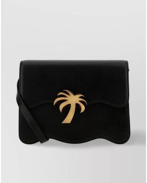 Palm Angels Leather Crossbody Bag With Metal Palm Tree Detail - Black
