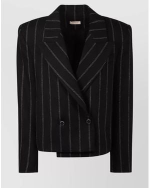 The Mannei Pinstripe Double Breasted Blazer - Black