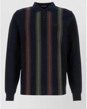 Fred Perry Embroidered Piquet Polo Long Sleeve Stripes - Blue