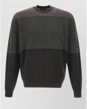 Emporio Armani Crew Neck Jumper Geometric Pattern Knit - Grey