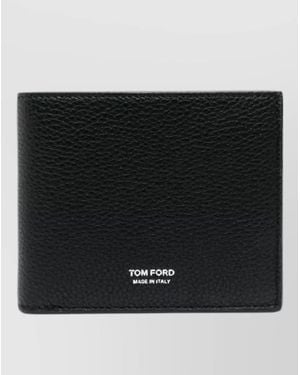 Tom Ford Grain Leather T Line Bi Fold Card Wallet - Black