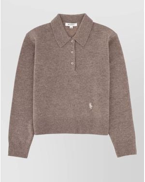 Sporty & Rich Cashmere Knit Polo Shirt Long Sleeves - Brown