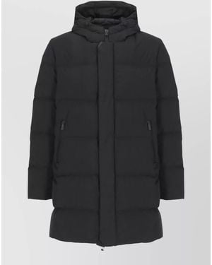 Herno Hooded Down Jacket Long Sleeves Zip Pockets - Grey