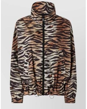 Pinko Printed Nylon Silk Jacket High Collar - Brown