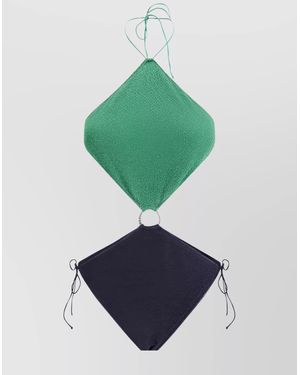 Oséree Diamond Swimsuit With Geometric Halter Neck - Green
