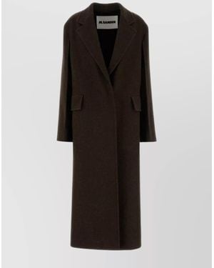 Jil Sander Long Wool Coat Featuring Flap Pockets - Black