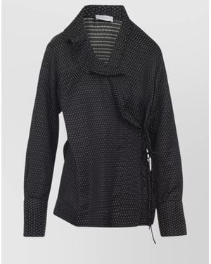 Dries Van Noten Viscose Geometric-Print Ruffled Wrap Blouse - Black