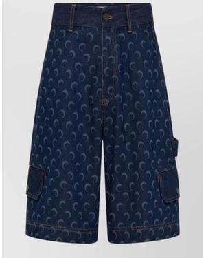 Marine Serre Moon Print Denim Bermuda Shorts - Blue