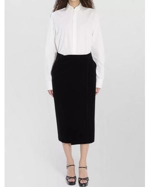 Saint Laurent Cotton Velvet Midi Wrap Skirt - White
