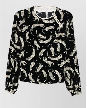 forte_forte Silk Leopard-Print Long-Sleeve Blouse - Black