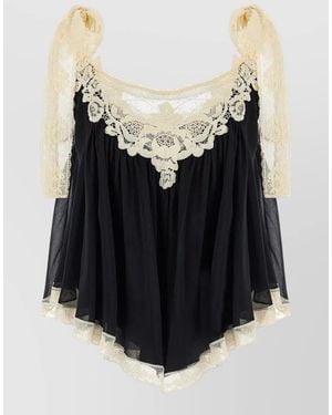 Zimmermann Roselight Bow Lace Layered Sheer Dress - Black