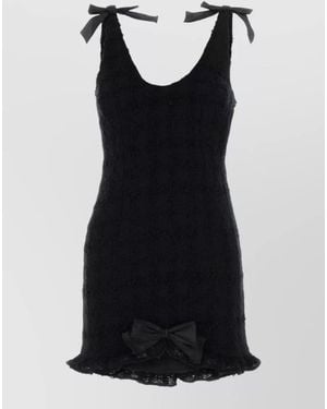 Alessandra Rich Bouclé Mini Dress Scoop Neckline Bow - Black