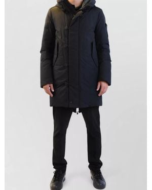 Peuterey Long Hooded Jacket Arm Patch Side Pockets - Black