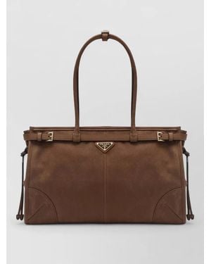 Prada Tote Bag Adjustable Strap Top Handles - Brown