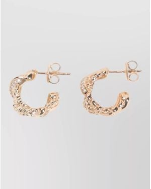 Bottega Veneta Brass Hoop Earrings Crystal Detail Pattern - Natural