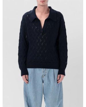 Dries Van Noten Lace Stitch Polo Jumper - Blue