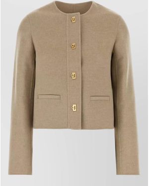 Ferragamo Cashmere Blend Cropped Blazer - Natural