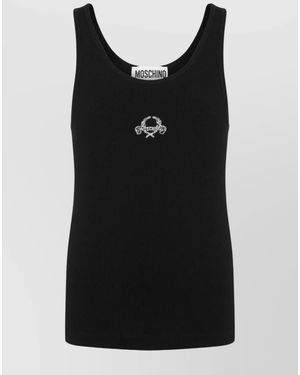 Moschino Fine-Ribbed Scoop-Neck Sleeveless Tank Top - Black